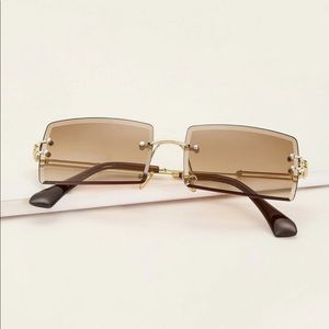 Rimless Rectangle Frame Sunglasses in Brown/Gold